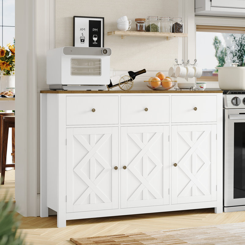 Kiki 47.2 Kitchen Sideboard with 3 Drawers White